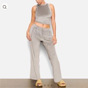 SKIMS Velour Crew Neck Tank & Wide Leg Pants Set Smoke Gray Size M